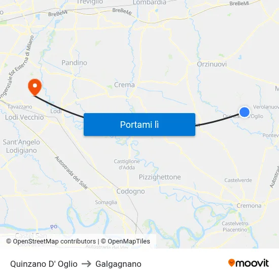Quinzano D' Oglio to Galgagnano map