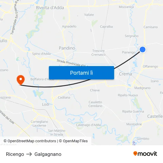 Ricengo to Galgagnano map