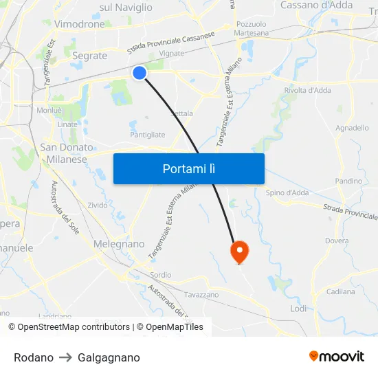Rodano to Galgagnano map