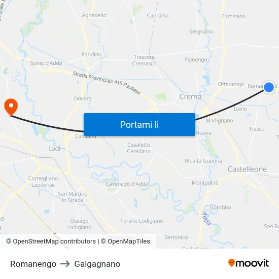 Romanengo to Galgagnano map