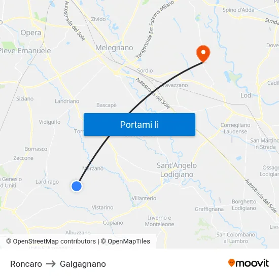 Roncaro to Galgagnano map