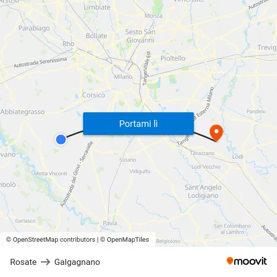 Rosate to Galgagnano map