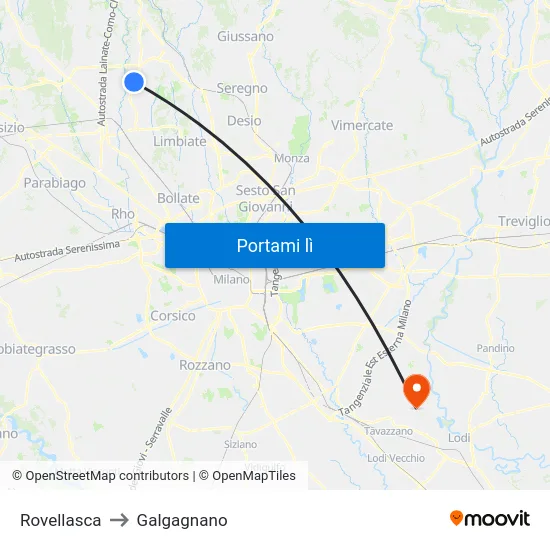Rovellasca to Galgagnano map