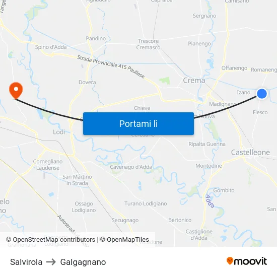 Salvirola to Galgagnano map