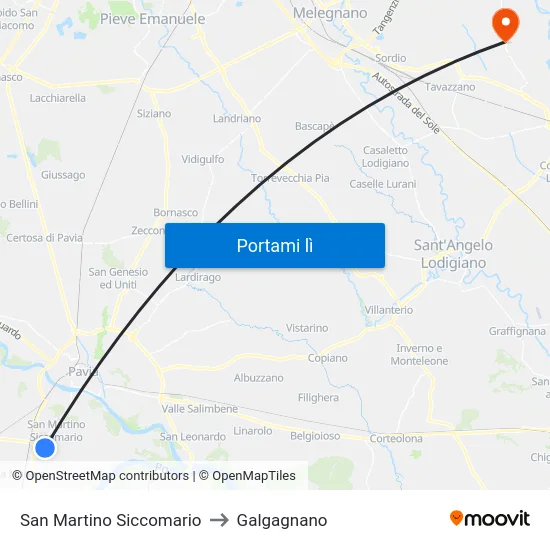 San Martino Siccomario to Galgagnano map