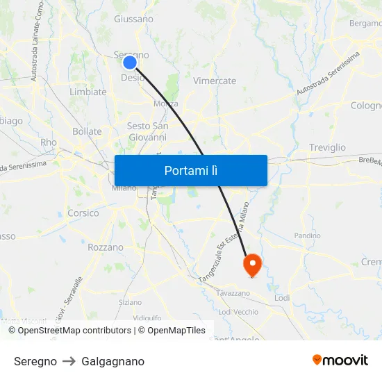 Seregno to Galgagnano map