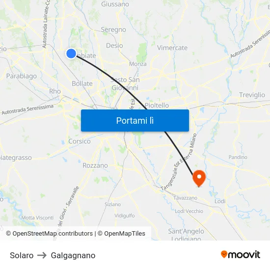 Solaro to Galgagnano map