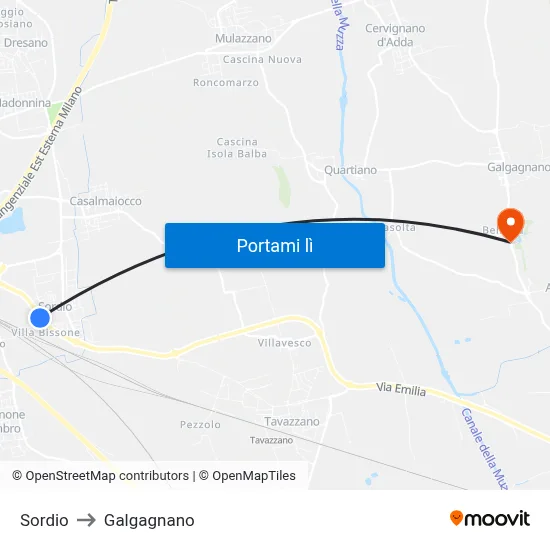 Sordio to Galgagnano map