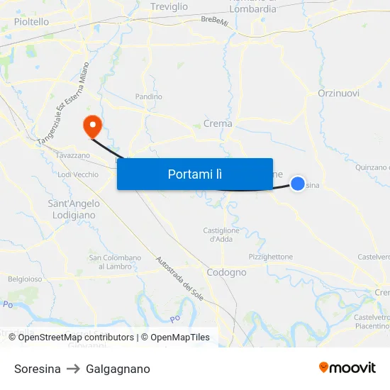 Soresina to Galgagnano map