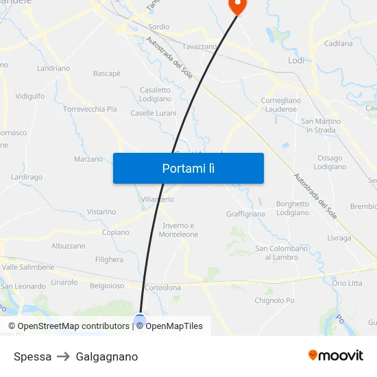 Spessa to Galgagnano map