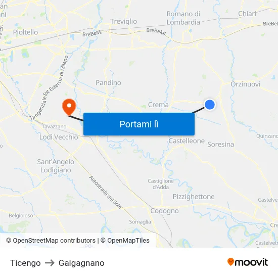 Ticengo to Galgagnano map