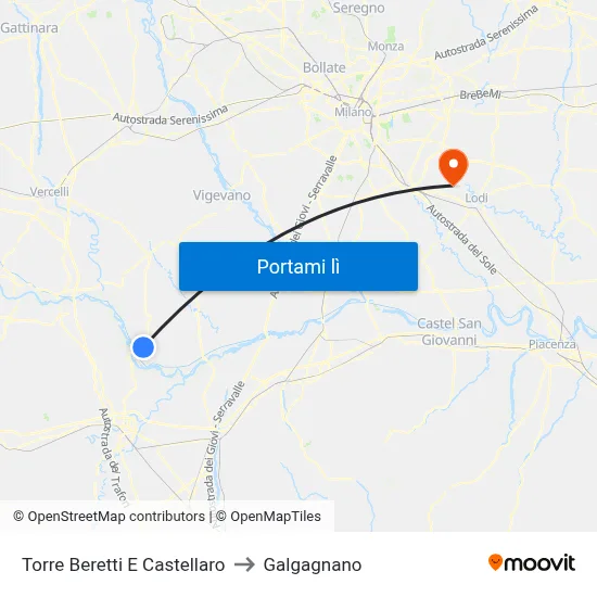 Torre Beretti E Castellaro to Galgagnano map