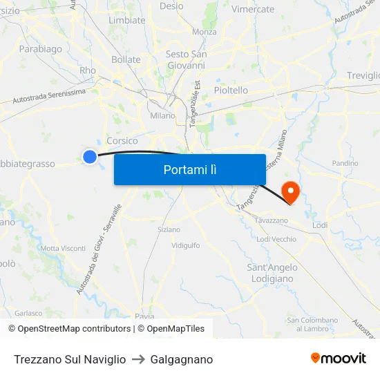 Trezzano Sul Naviglio to Galgagnano map