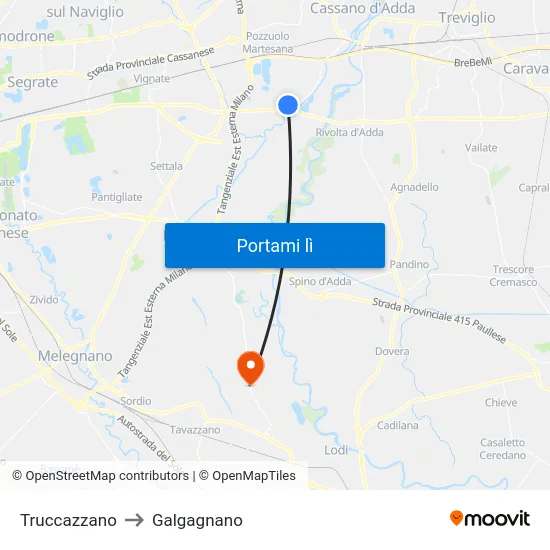 Truccazzano to Galgagnano map