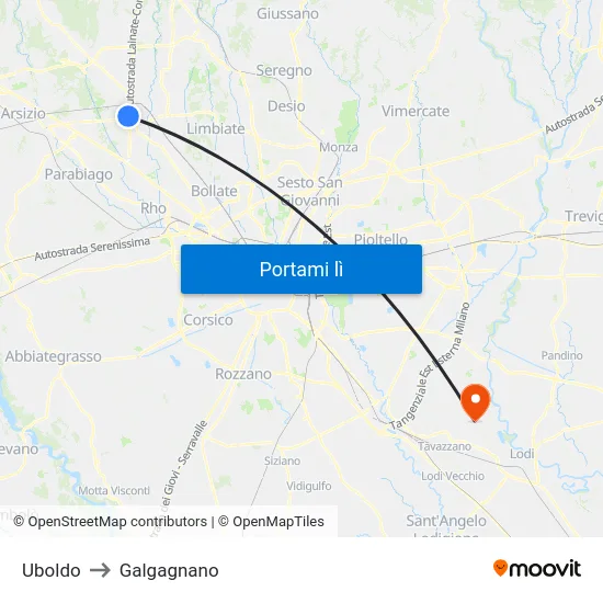 Uboldo to Galgagnano map