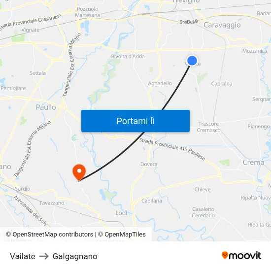 Vailate to Galgagnano map