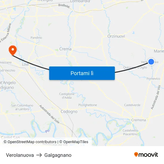 Verolanuova to Galgagnano map