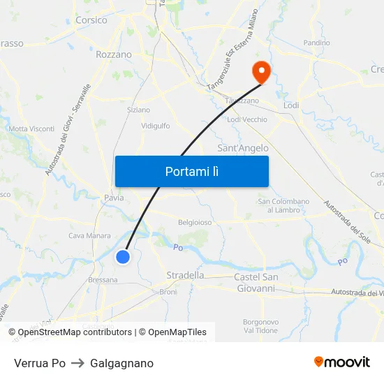 Verrua Po to Galgagnano map