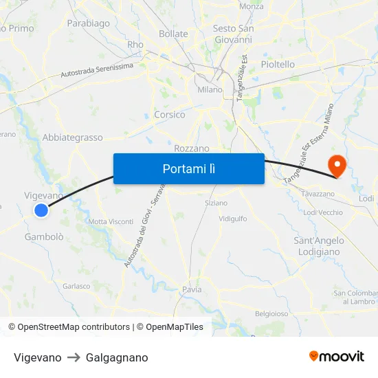 Vigevano to Galgagnano map
