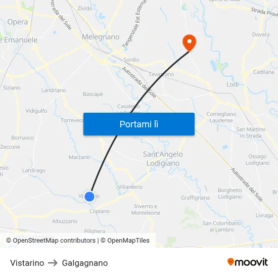 Vistarino to Galgagnano map