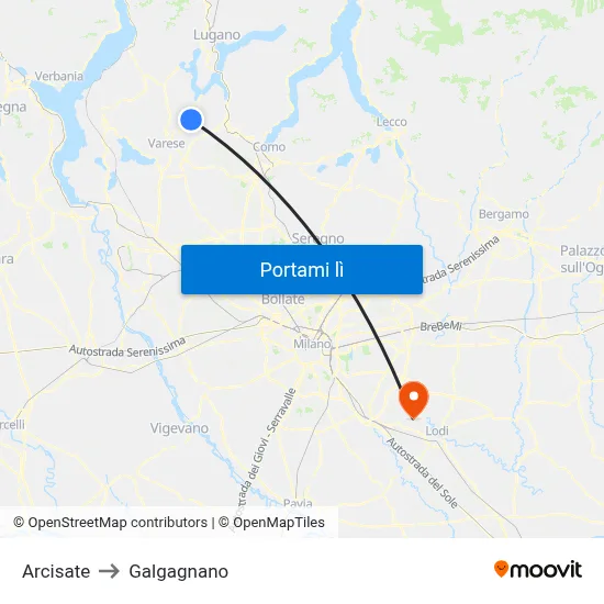 Arcisate to Galgagnano map
