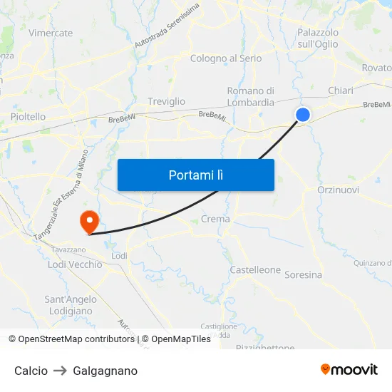 Calcio to Galgagnano map