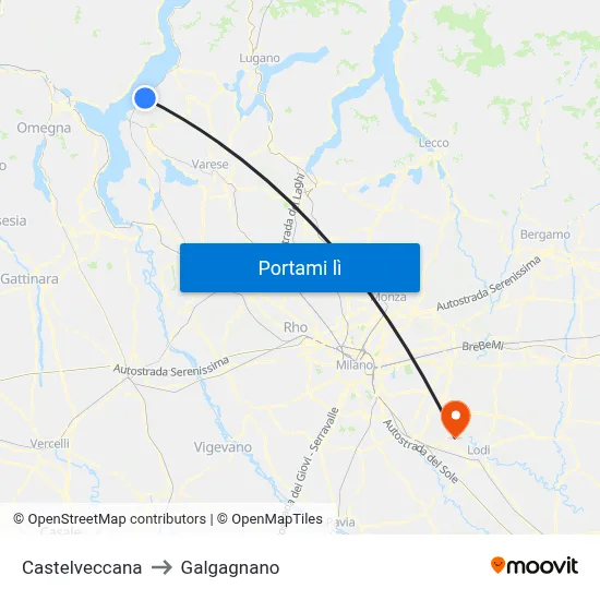 Castelveccana to Galgagnano map