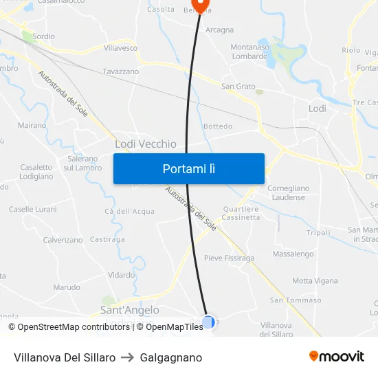 Villanova Del Sillaro to Galgagnano map