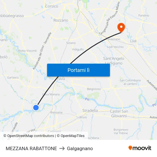 MEZZANA RABATTONE to Galgagnano map