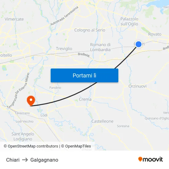 Chiari to Galgagnano map