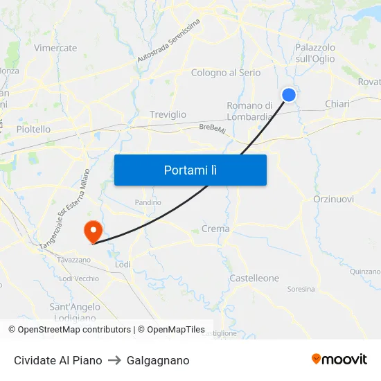 Cividate Al Piano to Galgagnano map
