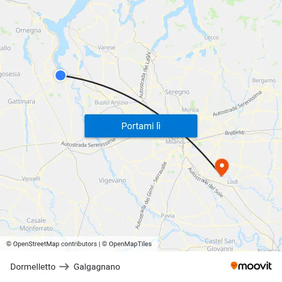 Dormelletto to Galgagnano map