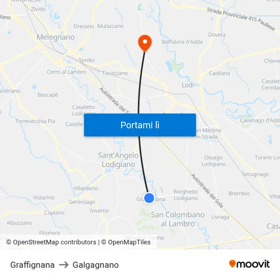 Graffignana to Galgagnano map
