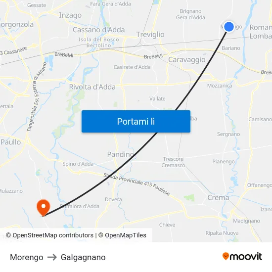 Morengo to Galgagnano map