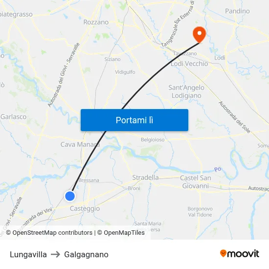 Lungavilla to Galgagnano map