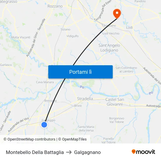 Montebello Della Battaglia to Galgagnano map