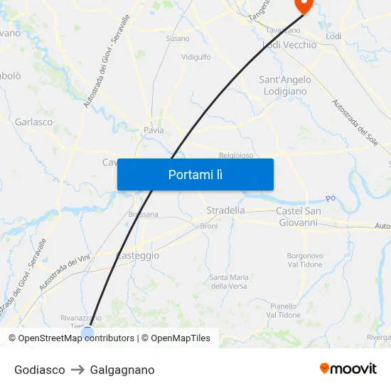 Godiasco to Galgagnano map