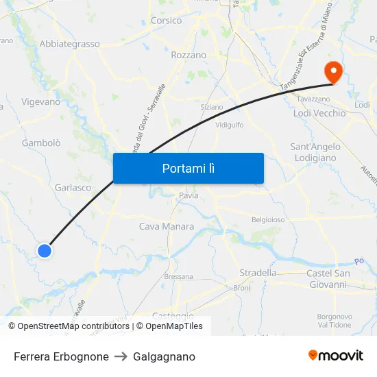 Ferrera Erbognone to Galgagnano map