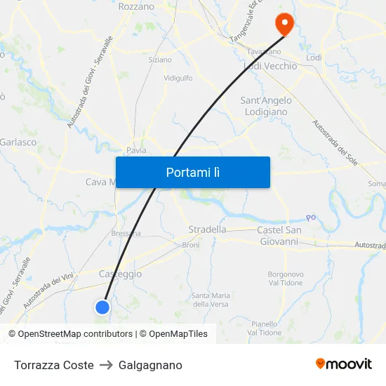 Torrazza Coste to Galgagnano map