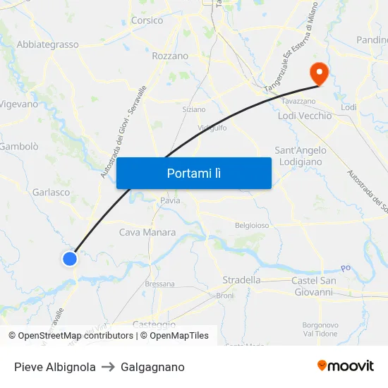Pieve Albignola to Galgagnano map