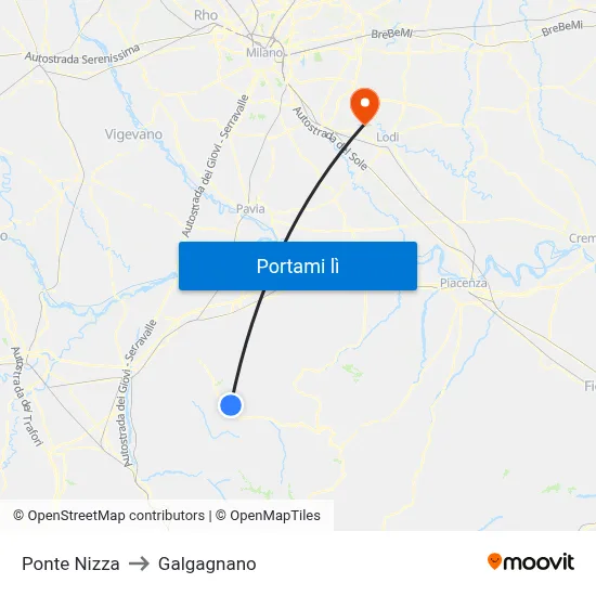 Ponte Nizza to Galgagnano map