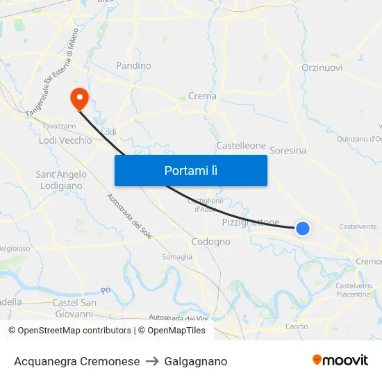 Acquanegra Cremonese to Galgagnano map