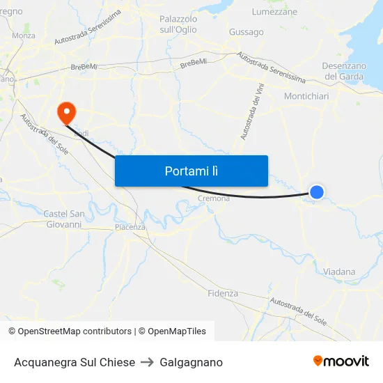 Acquanegra Sul Chiese to Galgagnano map