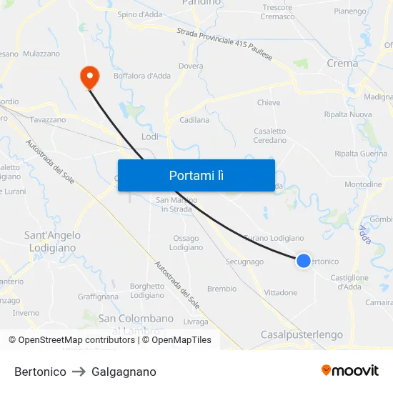 Bertonico to Galgagnano map