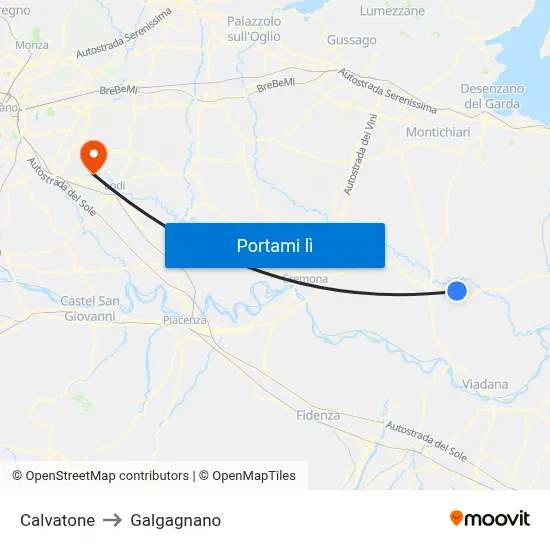 Calvatone to Galgagnano map