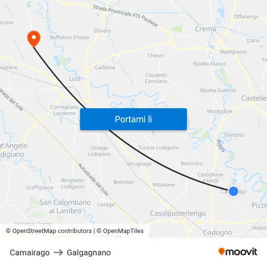 Camairago to Galgagnano map