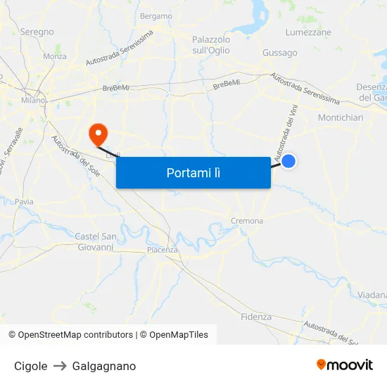Cigole to Galgagnano map