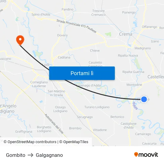 Gombito to Galgagnano map