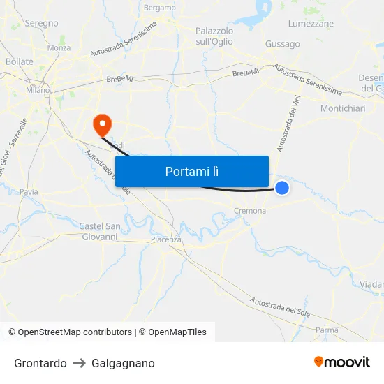 Grontardo to Galgagnano map