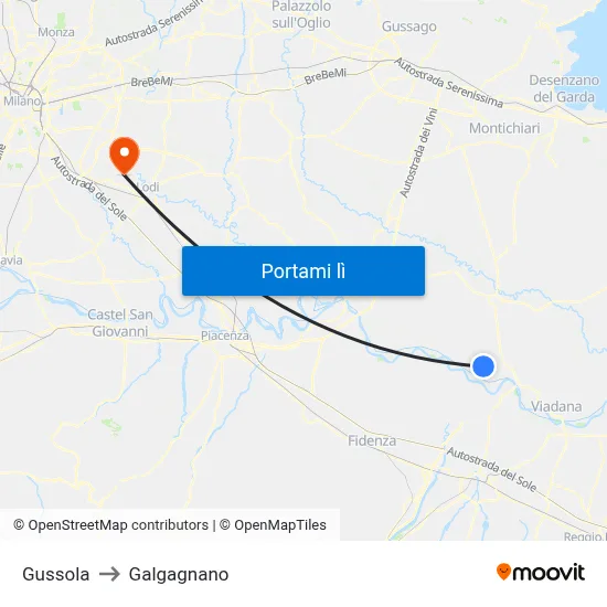 Gussola to Galgagnano map